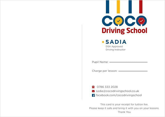 Driving Appointment Card - Front Side